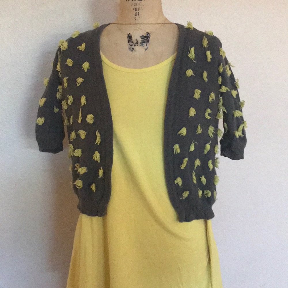 Anthropologie Sparrow Gray & Yellow Tasseled Cardigan S